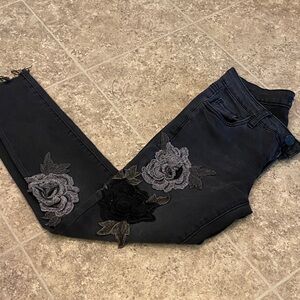Boom Boom Jeans Black with Gray Floral Skinny Jeans